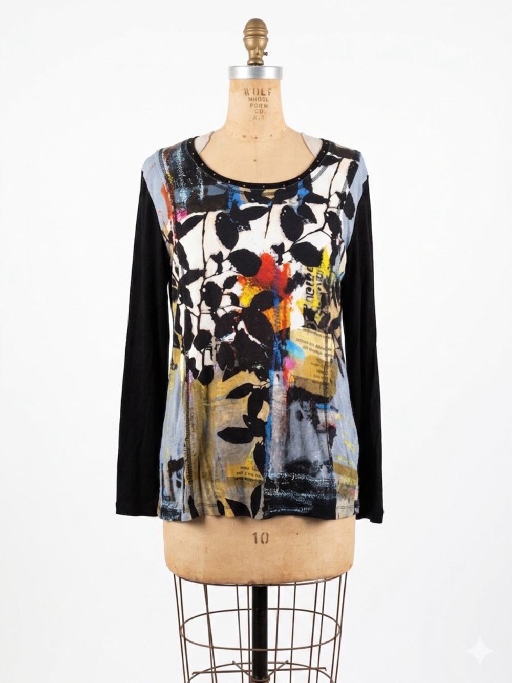 Simply Art Dolcezza Long Sleeve Top Art to Wear Black Multicolor Lagenlook Sz L